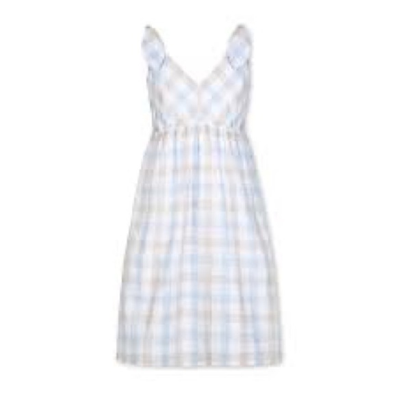 NWT Hope & Henry Bow Shoulder Blue and Taupe Check Dress - Picture 1 of 16